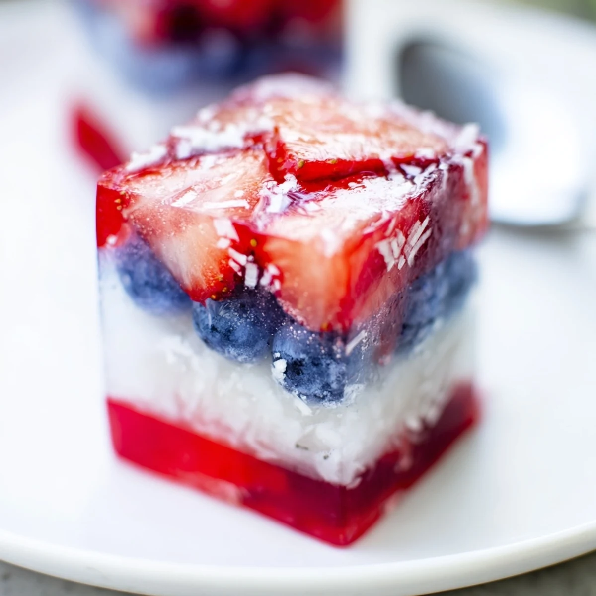 Tray of Red White And Blue Ice Cubes Recipe layered coconut, blueberry, strawberry contrast