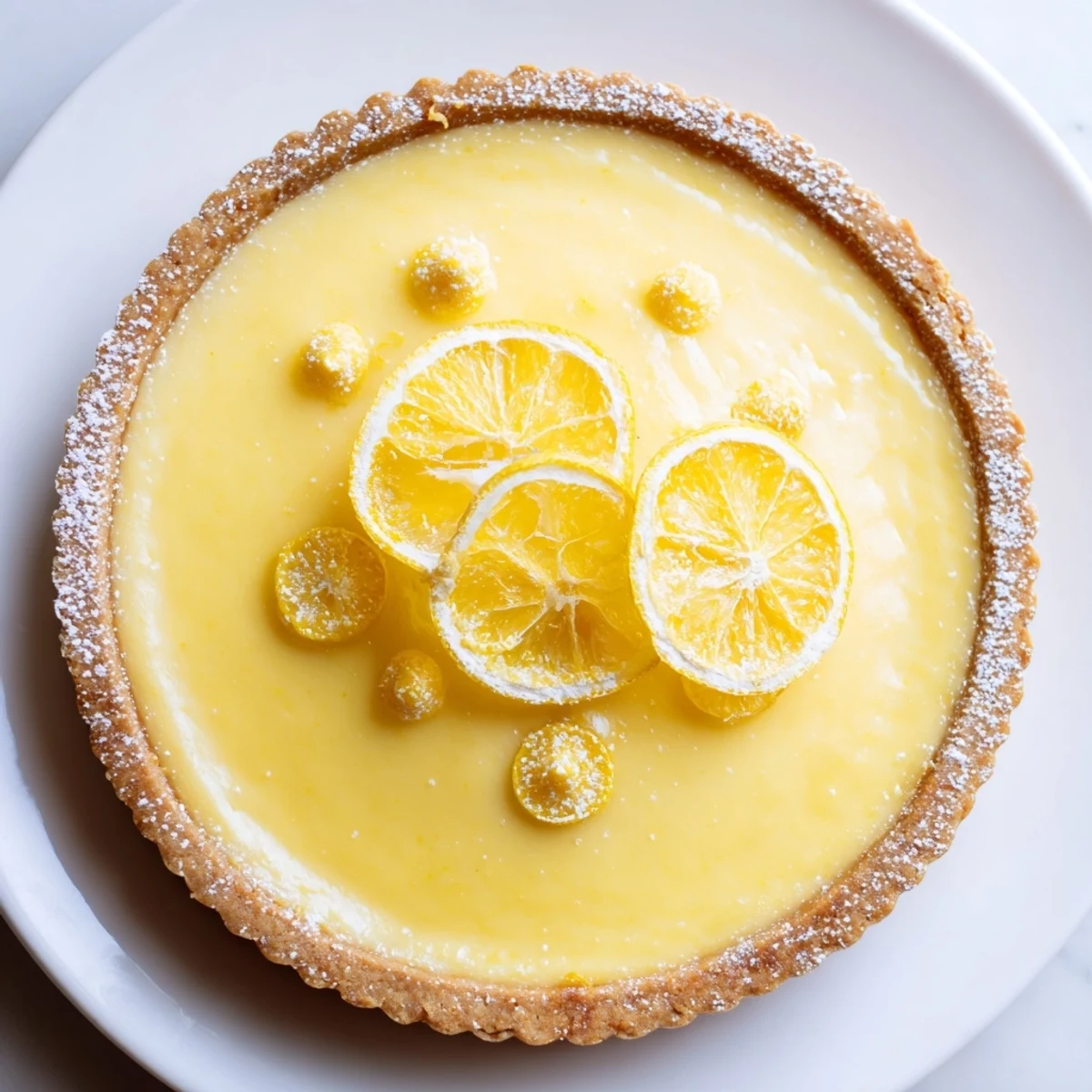 Creamy Lemon Tart Recipe with silky filling and golden buttery crust, powdered sugar