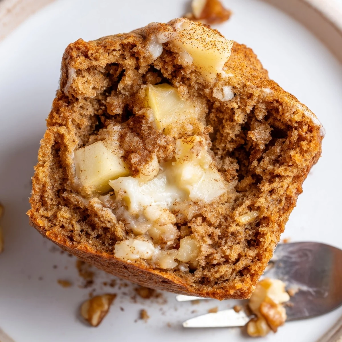 Warm Healthy Apple Cinnamon Greek Yogurt Muffins with visible apple chunks and golden tops