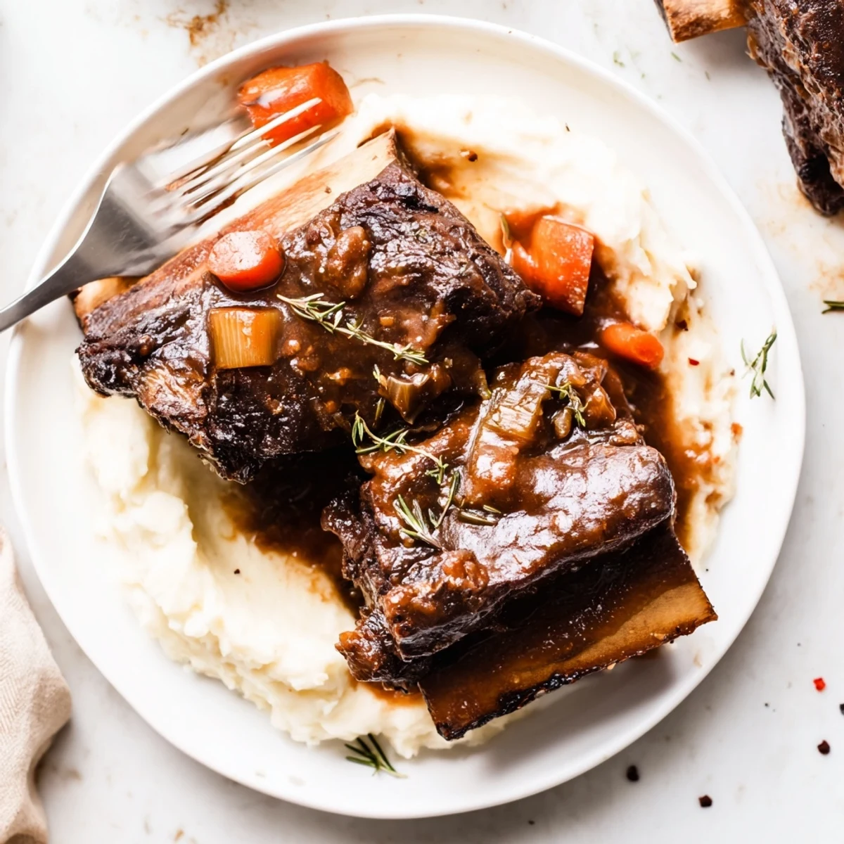 Tender and aromatic Slow Cooker Beef Short Ribs with savory jus and sauteed carrots