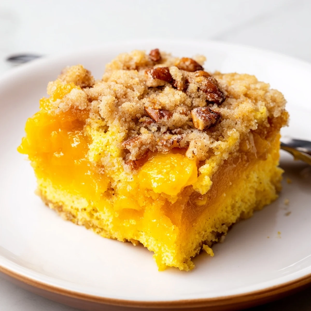 Golden baked Pumpkin Dump Cake cooling in pan, buttery cake mix and caramelized edges