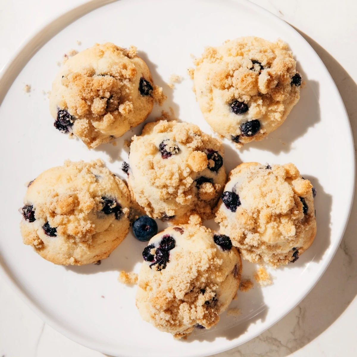 Soft cake-like blueberry muffin cookies bursting with juicy berries under buttery streusel topping