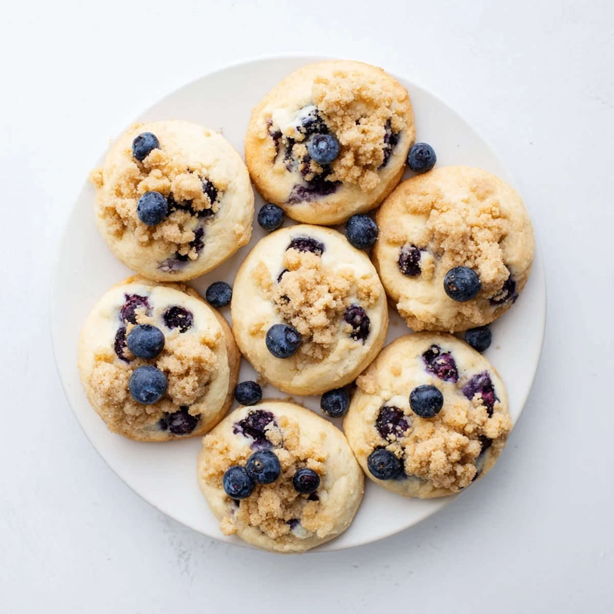 Freshly baked blueberry muffin cookies with golden brown streusel crowning each treat