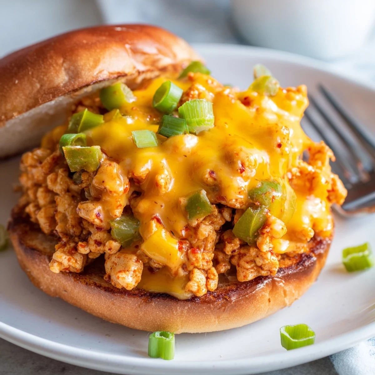 Cajun-seasoned chicken sloppy joes smothered in homemade creamy sauce and served on warm buns
