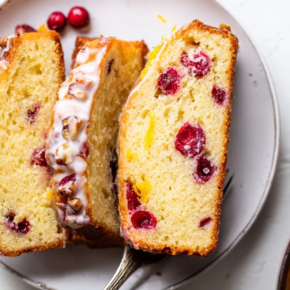 Loaf of Cranberry Orange Bread studded with glossy cranberries, citrus aroma