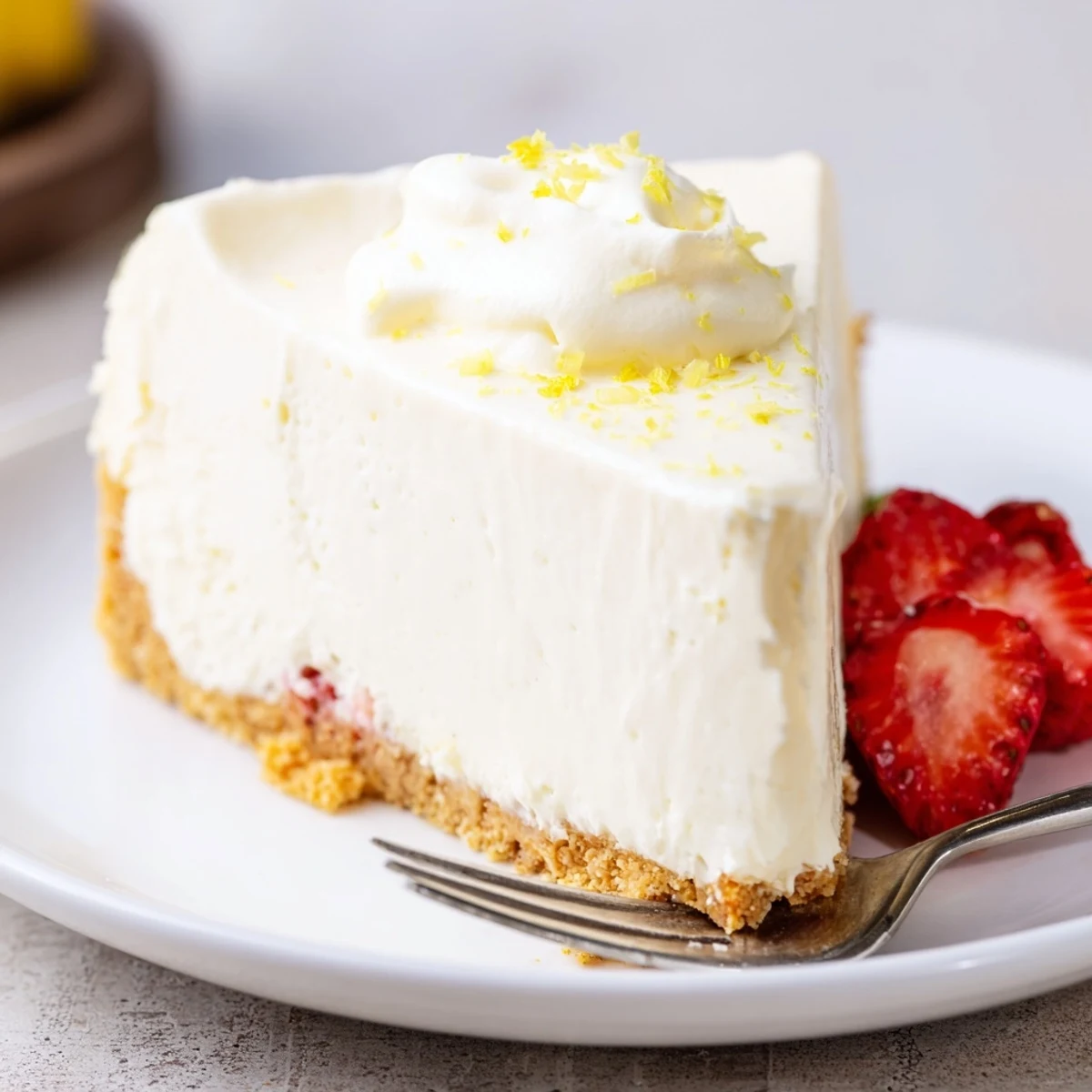 A chilled Classic Cheesecake resting in a springform pan, silky top gleaming.
