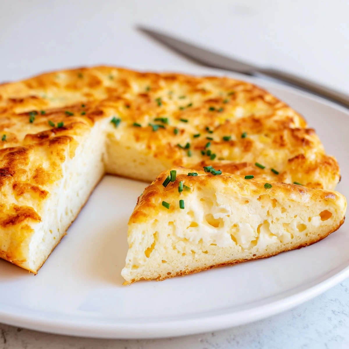Warm No Flour Cottage Cheese Cloud Bread stacked with chives, light, pillowy.