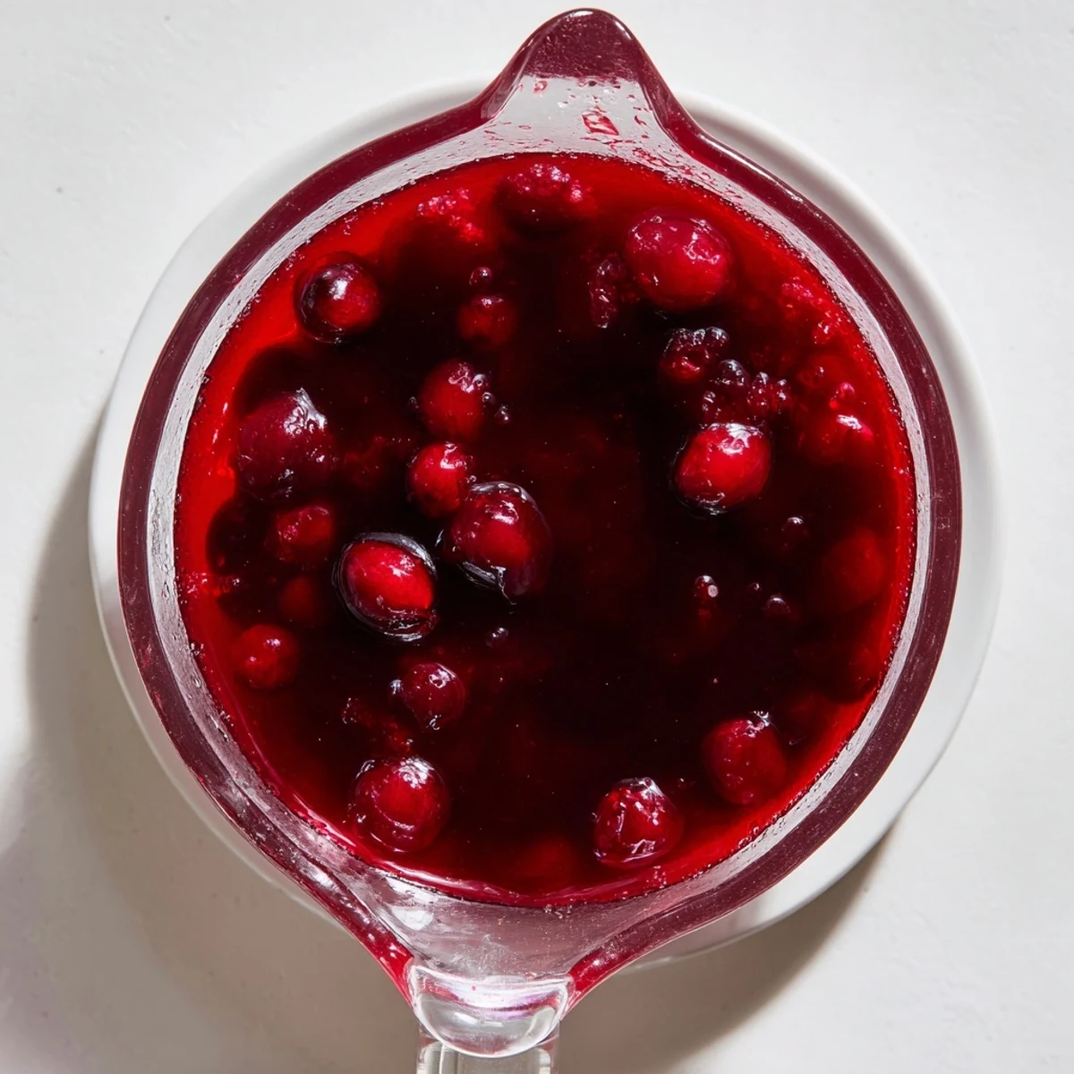 Vibrant red cranberry syrup in glass jar surrounded by whole berries and cocktail ingredients