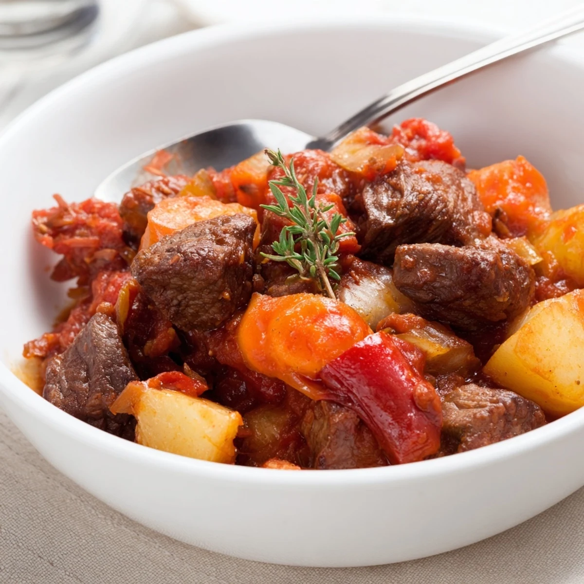 Slow-simmered Spezzatino Di Manzo Italian Beef Stew with tender beef and potatoes