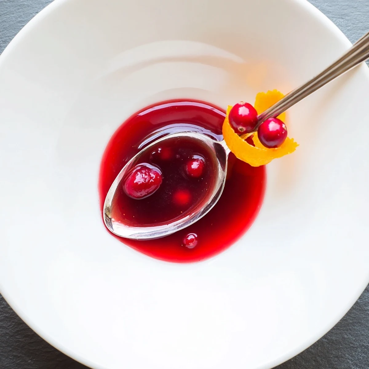 Sweet-tart Cranberry Syrup with orange peel notes, pours over warm waffles.