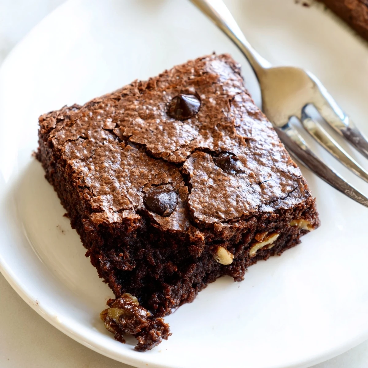Fudgy homemade brownies with a shiny crackly top, sliced into rich chocolate squares