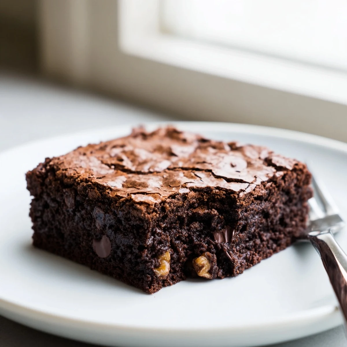Warm chocolate brownies served on a rustic plate with vanilla bean ice cream