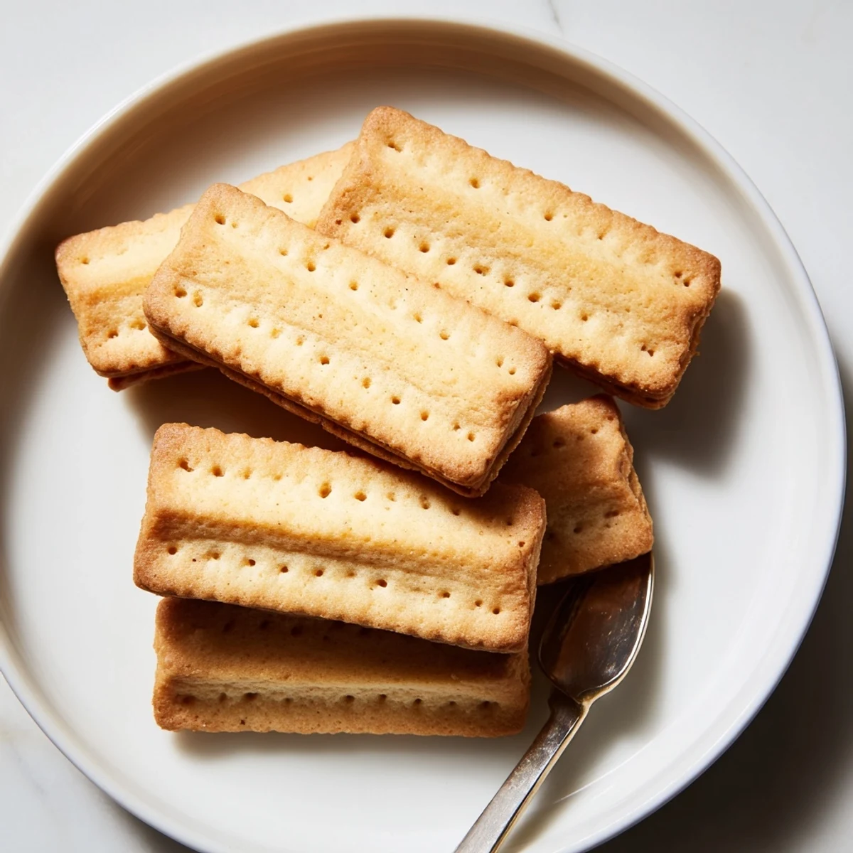 Crispy petit beurre cookies with fork-dotted tops cooling on a wire rack