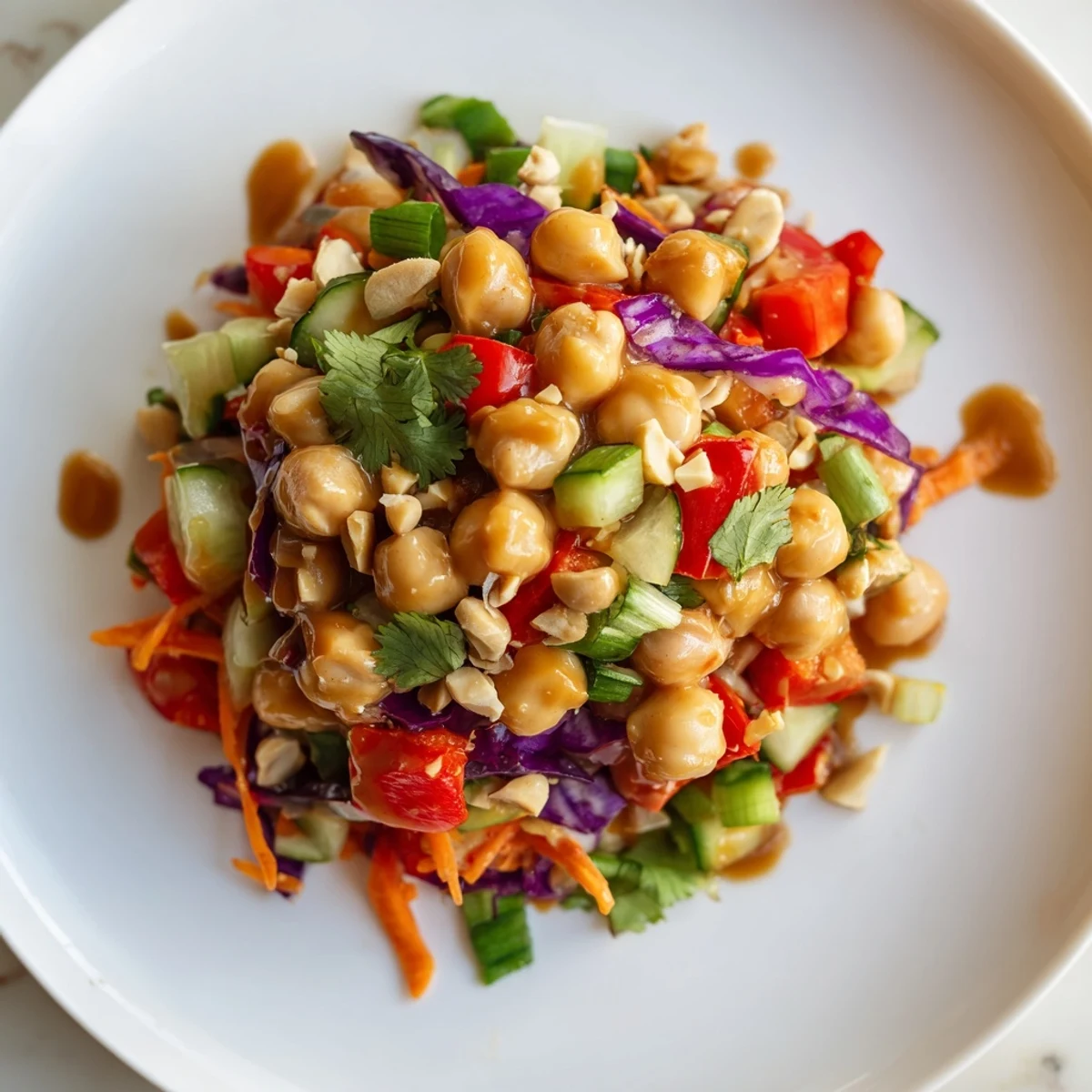 Vibrant Crunchy Thai chickpea salad with shredded cabbage carrots and zesty peanuts