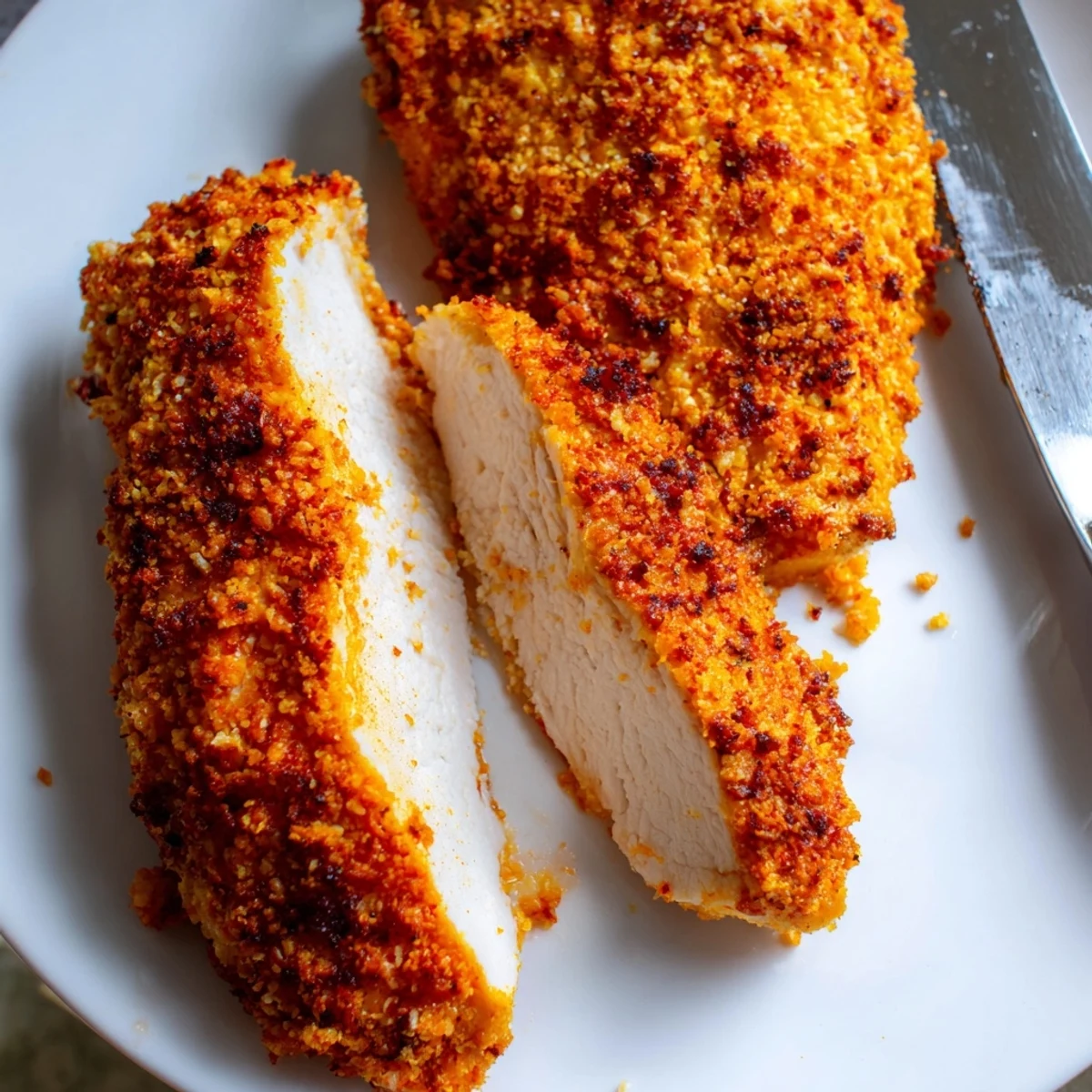 Sizzling Paprika Parmesan chicken breasts served alongside roasted vegetables on a weeknight dinner plate