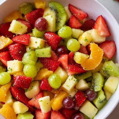 Bright fruit bowl recipe featuring grapes, orange segments, and a zesty lime glaze